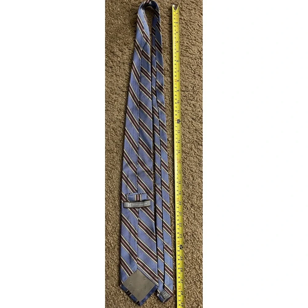 Hickey Freeman Neckwear Tie Blue Brown Diagonal Striped Italy 100% Silk JBHS